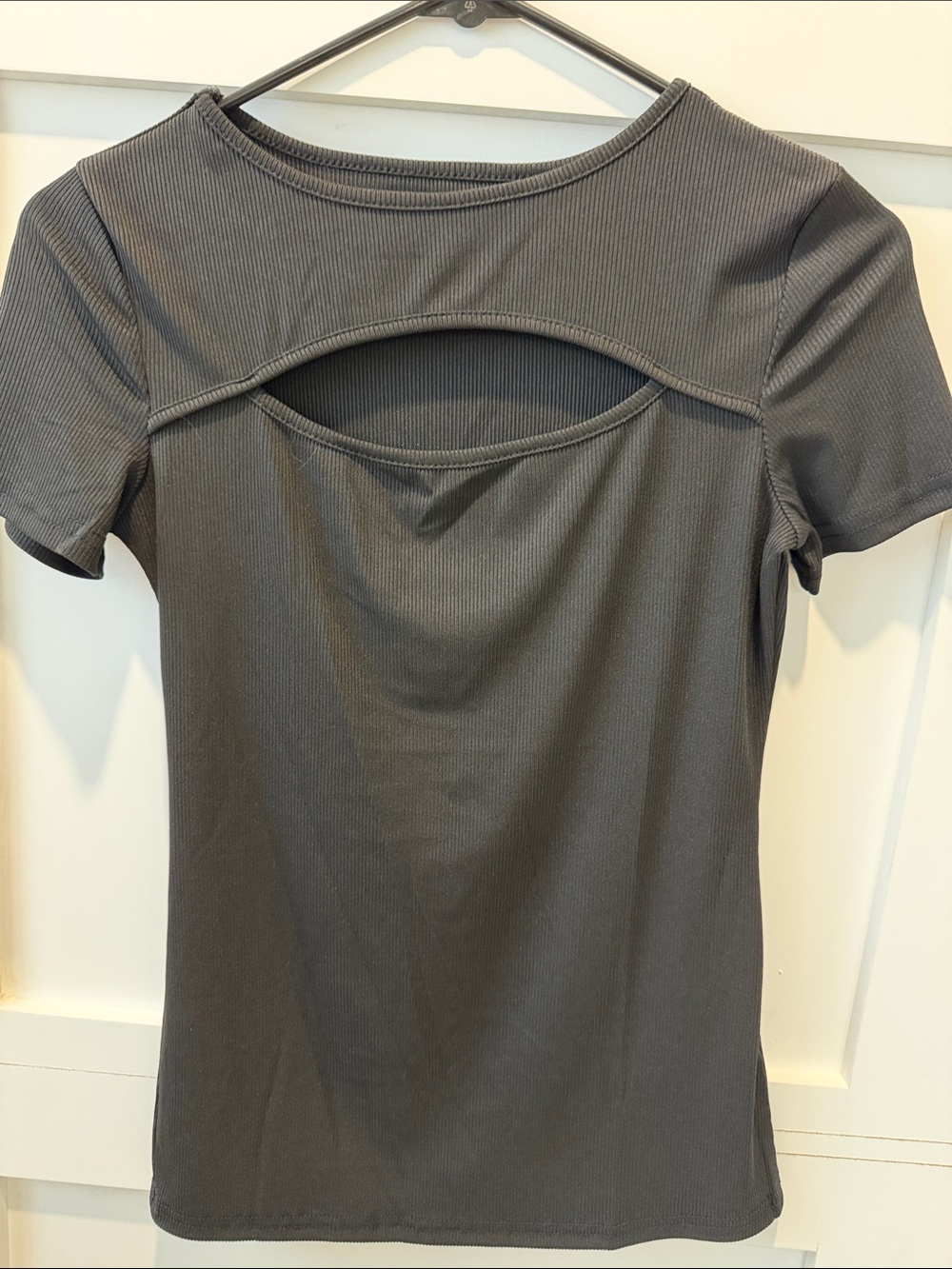 Women's Short-Sleeve Ribbed Cutout Top - Black